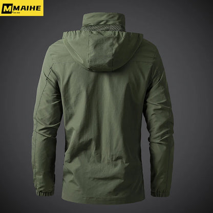 Men’s Waterproof Military Windbreaker Jacket – Hooded Outdoor Combat Coat for Hiking, Biking & Autumn Wear