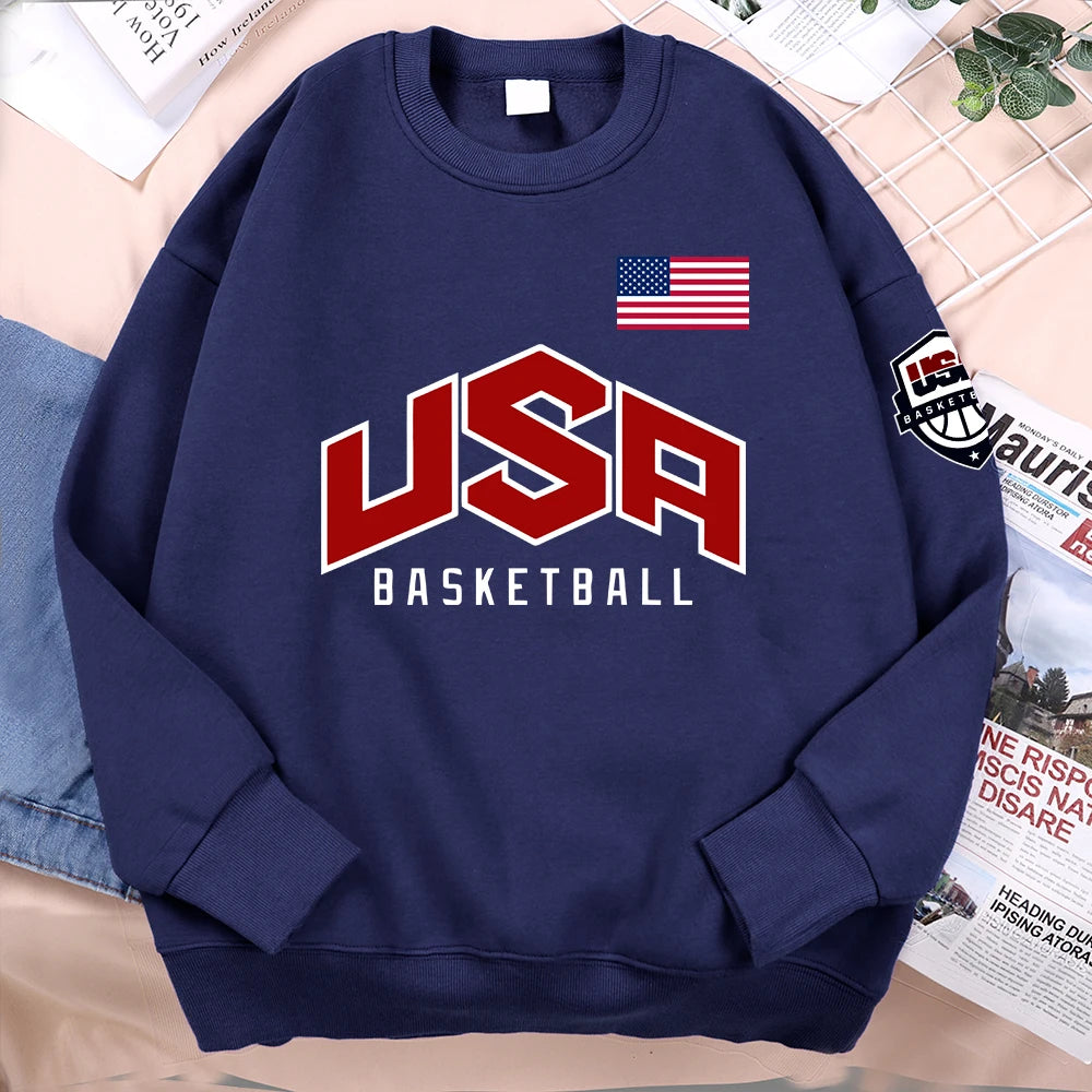 USA Basketball Graphic Hoodie – Oversized Hip Hop Fleece Sweatshirt for Men & Women Casual Streetwear