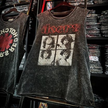 Men’s Vintage Washed Rock Band Tank Top – Sleeveless Cotton Gym Vest