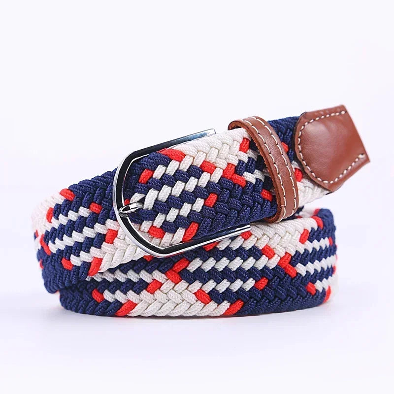 Unisex Braided Stretch Canvas Belt – Metal Pin Buckle for Jeans & Pants (107–130cm)