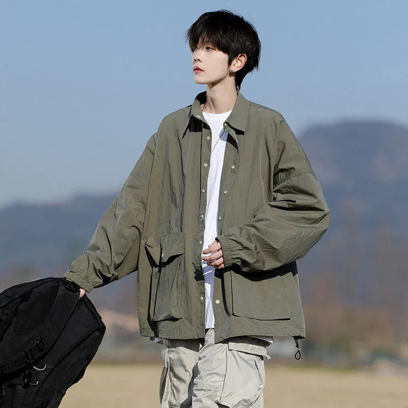 Men’s Lightweight Casual Jacket – Breathable Loose-Fit Sun Protection Coat with Large Pockets