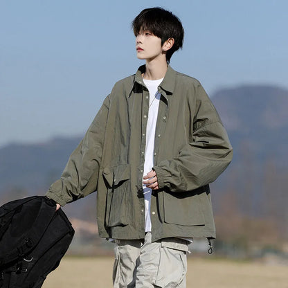 Men’s Lightweight Casual Jacket – Breathable Loose-Fit Sun Protection Coat with Large Pockets