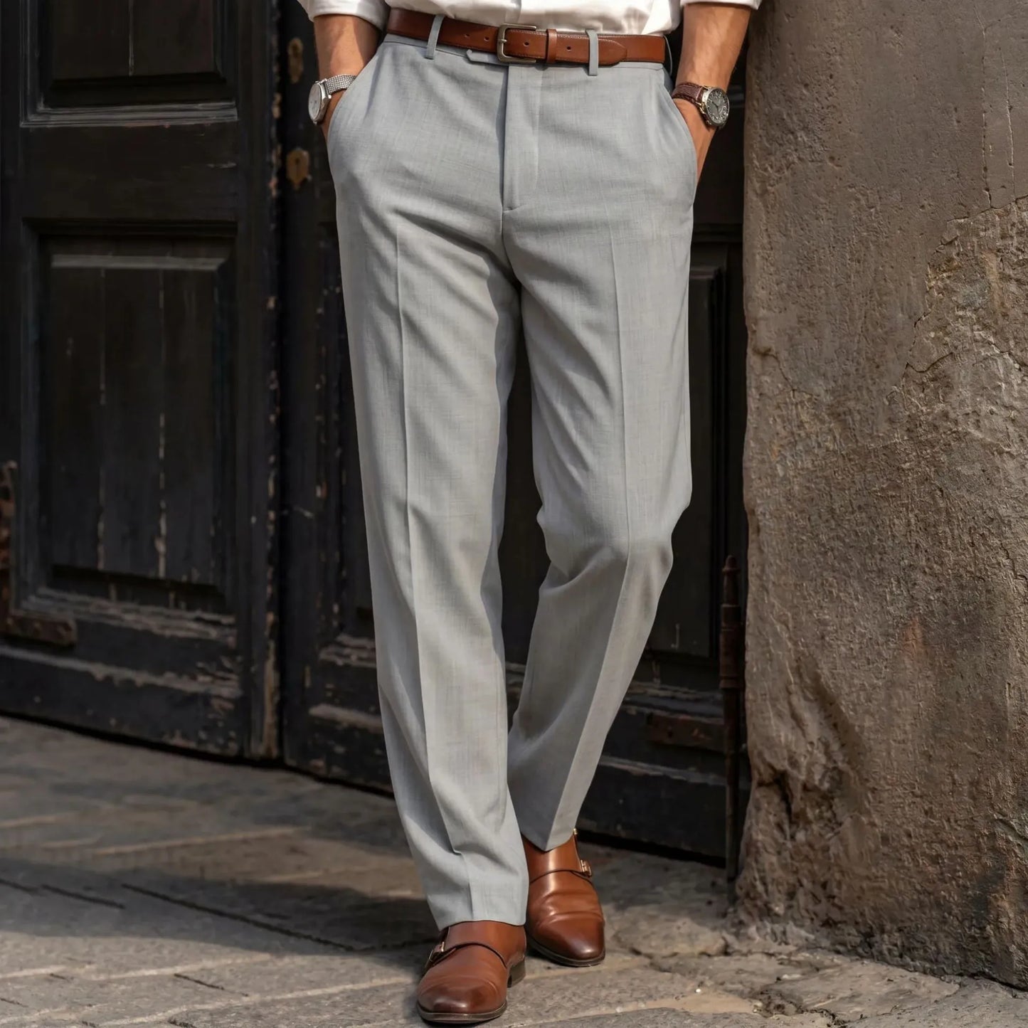 Men’s Old Money Dress Pants – High-End Straight-Leg Business Casual Trousers with Timeless Solid Color Style