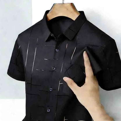 Men’s Geometric Print Short Sleeve Shirt – Casual Button-Down