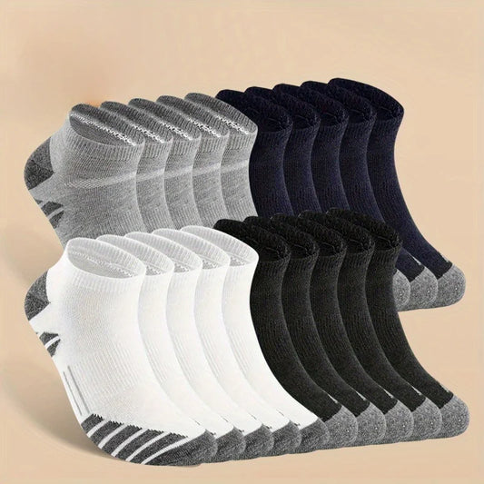 10-Pack Men’s Black,Gray & White Cotton Socks – Breathable Athletic Running Socks, Solid Color,