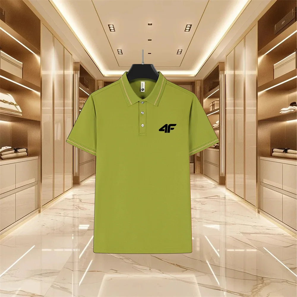 Men’s Color-Block Polo Shirt – Short Sleeve, Slim Fit Casual Style