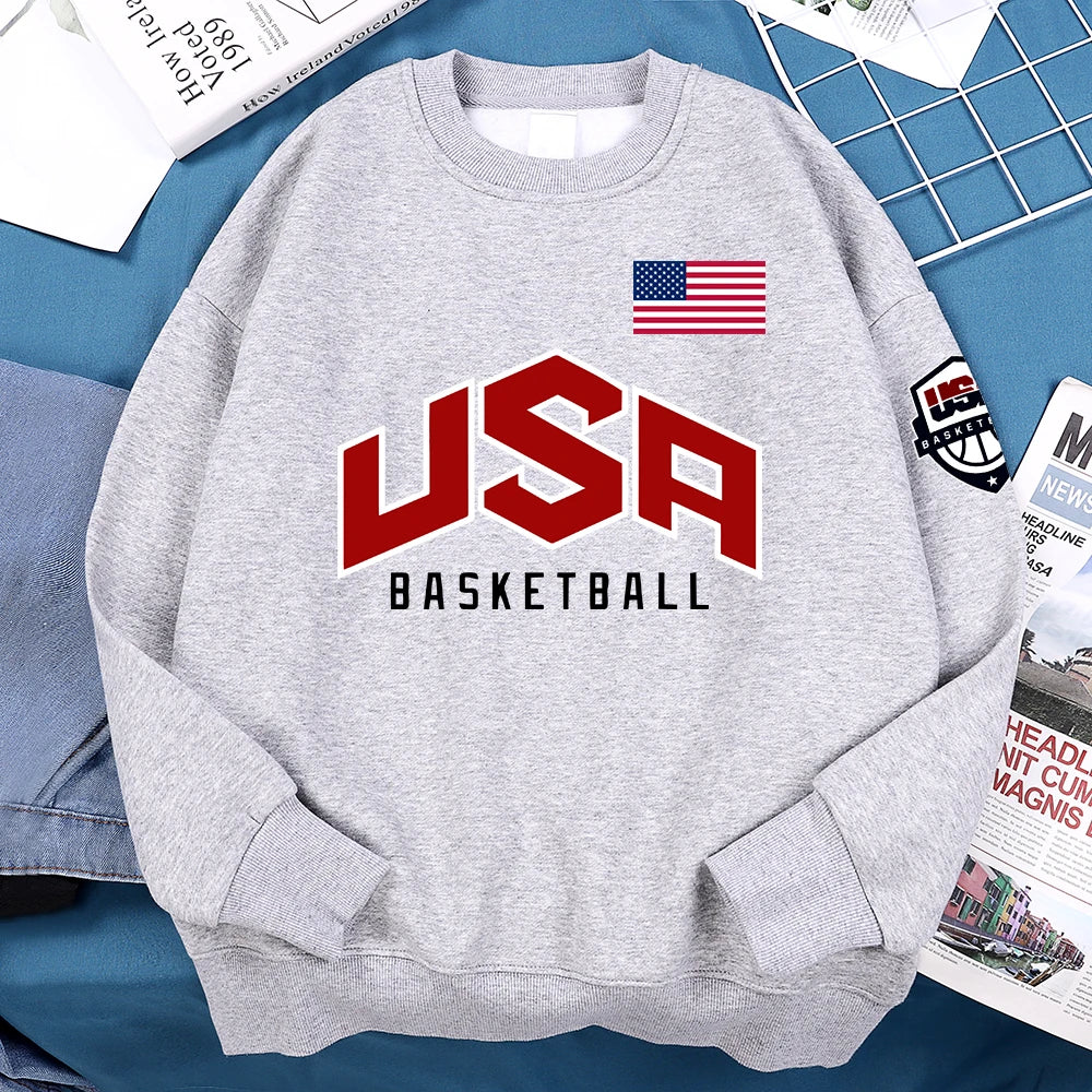 USA Basketball Graphic Hoodie – Oversized Hip Hop Fleece Sweatshirt for Men & Women Casual Streetwear