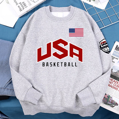 USA Basketball Graphic Hoodie – Oversized Hip Hop Fleece Sweatshirt for Men & Women Casual Streetwear