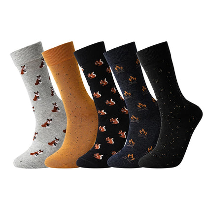 5-Pack Men’s Cotton Dress Socks – Funny Animal & Cartoon Print Casual Mid-Calf Business Socks