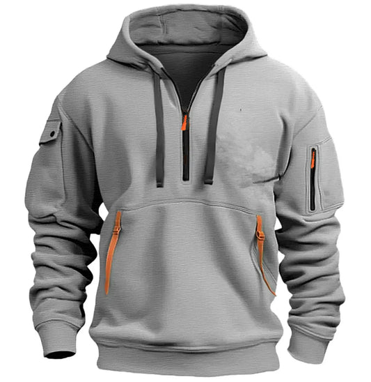 Men’s Windproof Hooded Jacket – Casual Patchwork Zip-Up Coat Long Sleeve Lightweight Outerwear (S–4XL)