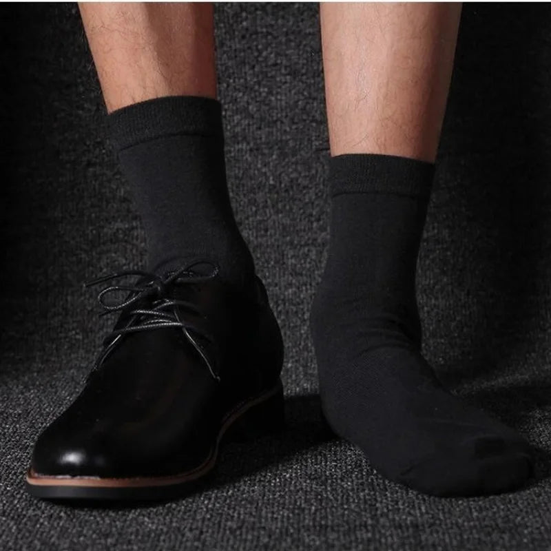 5 Pairs Men Business Socks Middle Tube Solid Color Black White Gray Blue
