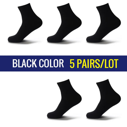 5 Pairs Men Business Socks Middle Tube Solid Color Black White Gray Blue