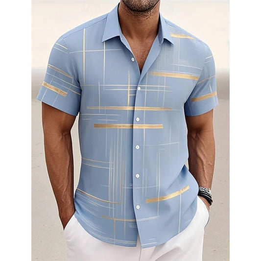 Men’s Geometric Print Short Sleeve Shirt – Casual Button-Down