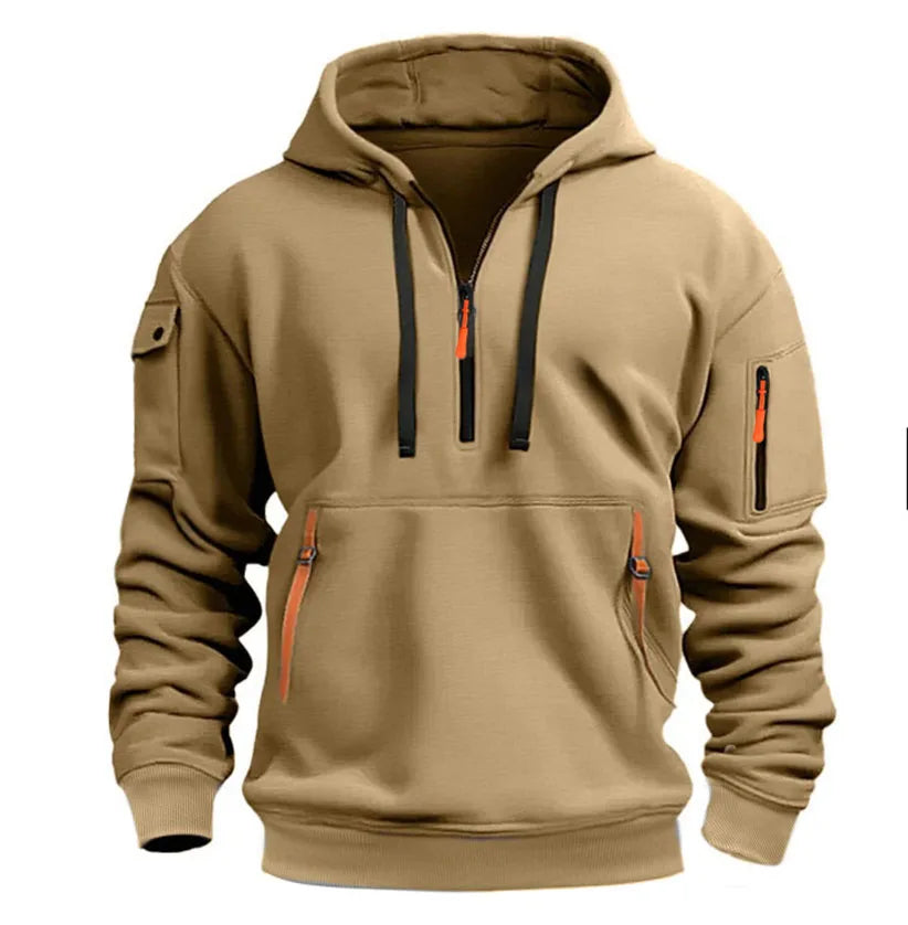 Men’s Windproof Hooded Jacket – Casual Patchwork Zip-Up Coat Long Sleeve Lightweight Outerwear (S–4XL)