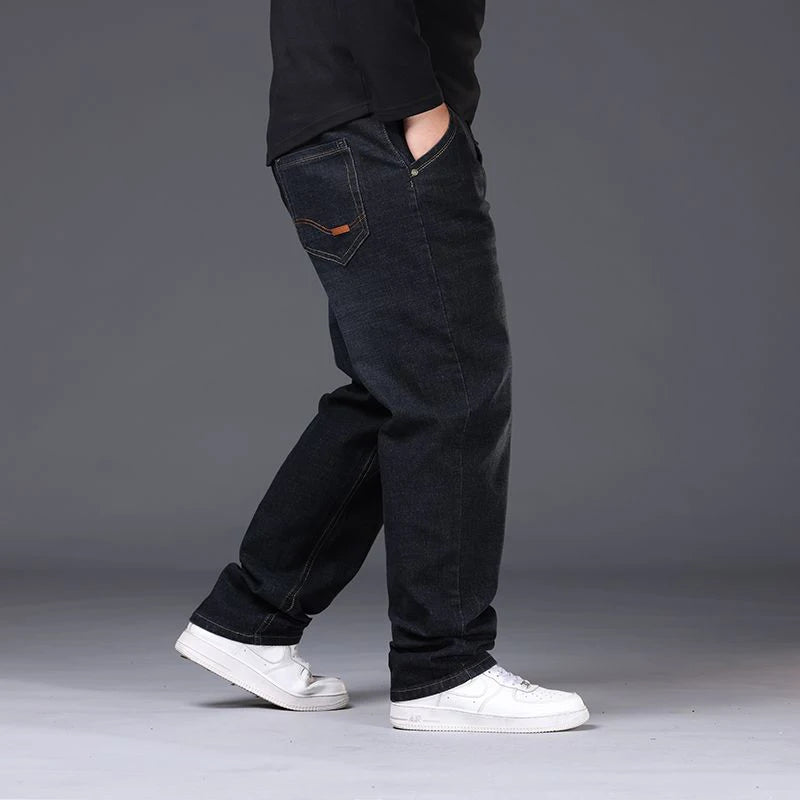 Men’s Plus Size Black Stretch Jeans – Straight Fit, Loose Casual