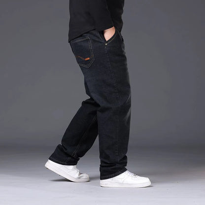 Men’s Plus Size Black Stretch Jeans – Straight Fit, Loose Casual