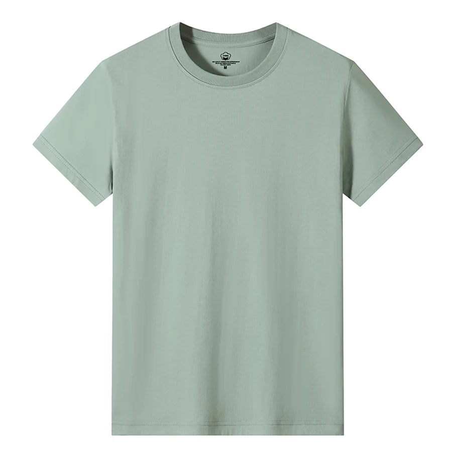 Men’s Solid Color Round Neck T-Shirt – Short Sleeve, Printed Cuffs (2/4/6 Pack)