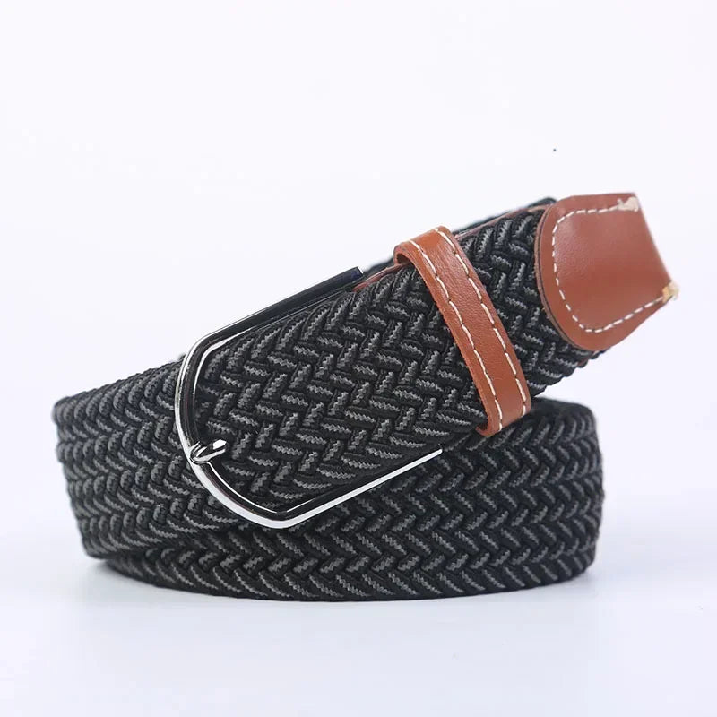 Unisex Braided Stretch Canvas Belt – Metal Pin Buckle for Jeans & Pants (107–130cm)