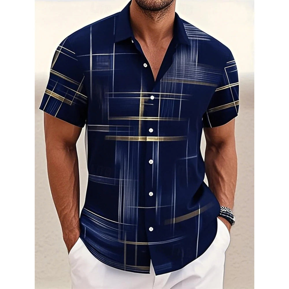 Men’s Geometric Print Short Sleeve Shirt – Casual Button-Down