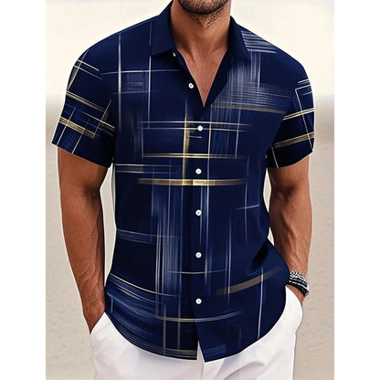 Men’s Geometric Print Short Sleeve Shirt – Casual Button-Down