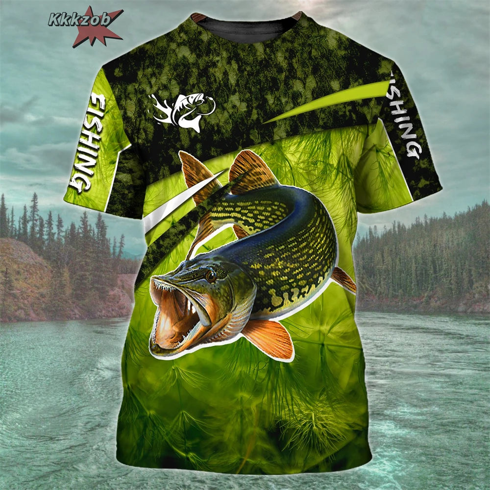 Men’s 3D Fishing Print Oversized T-Shirt – Short Sleeve Outdoor Top