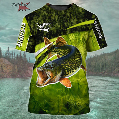 Men’s 3D Fishing Print Oversized T-Shirt – Short Sleeve Outdoor Top