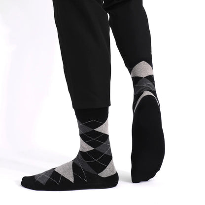 Men’s Combed Cotton Dress Socks – Breathable Argyle Crew Socks, Casual & Business Style,
