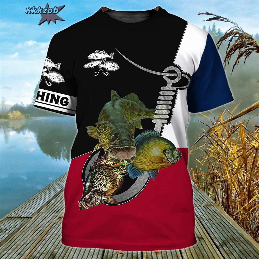 Men’s 3D Fishing Print Oversized T-Shirt – Short Sleeve Outdoor Top