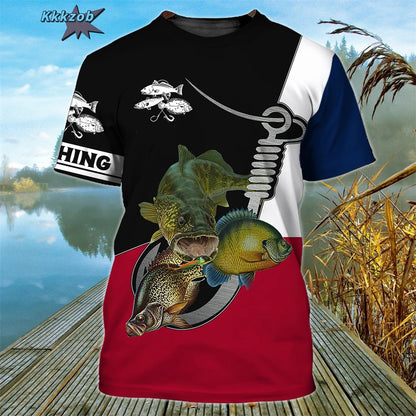 Men’s 3D Fishing Print Oversized T-Shirt – Short Sleeve Outdoor Top