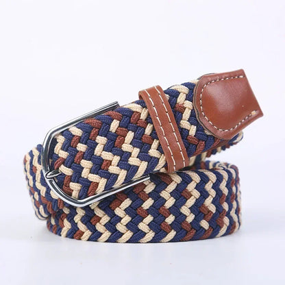 Unisex Braided Stretch Canvas Belt – Metal Pin Buckle for Jeans & Pants (107–130cm)