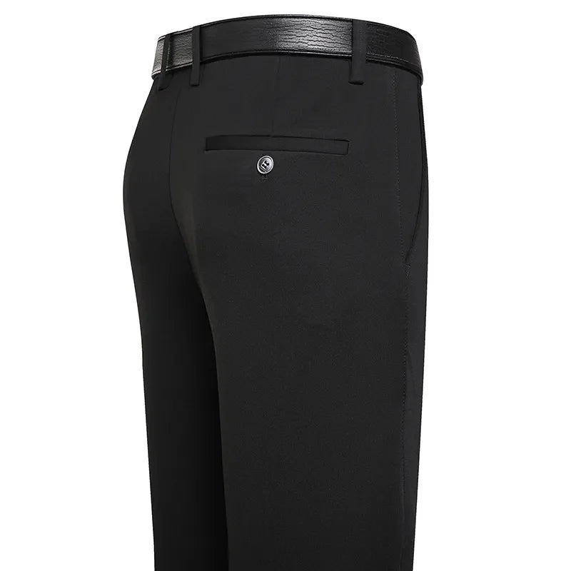 Men’s Business Casual Dress Pants – Straight Fit with Elastic Waist in Black & Navy Blue