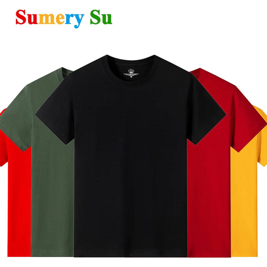 Men’s Solid Color Round Neck T-Shirt – Short Sleeve, Printed Cuffs (2/4/6 Pack)