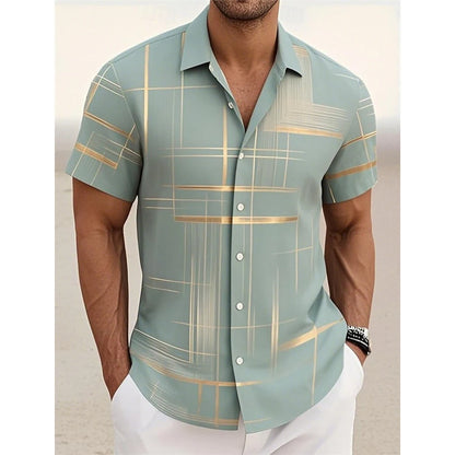 Men’s Geometric Print Short Sleeve Shirt – Casual Button-Down