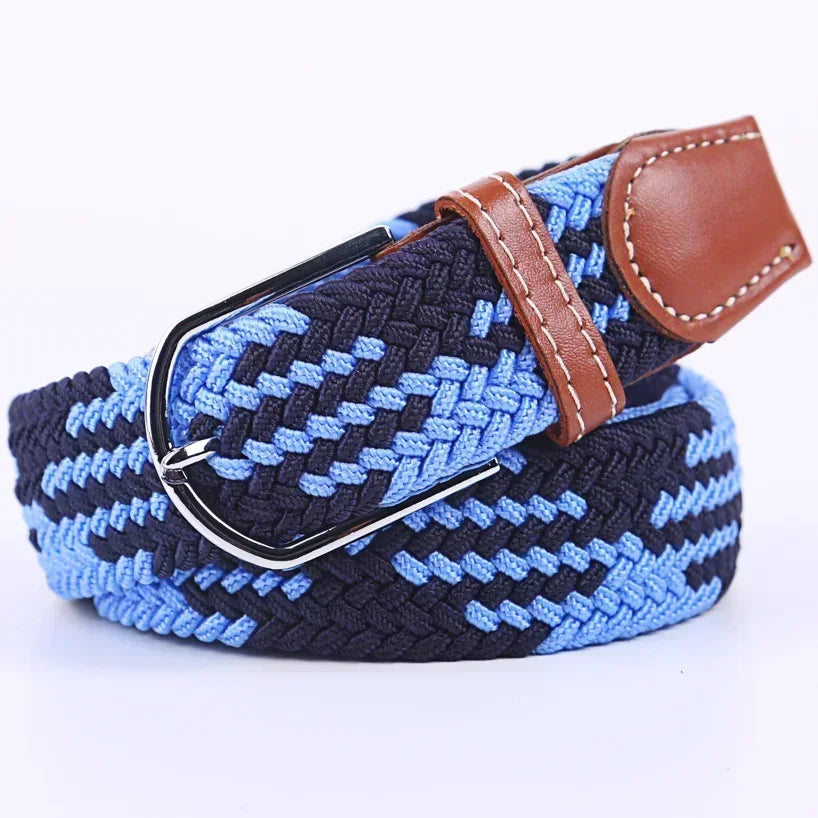 Unisex Braided Stretch Canvas Belt – Metal Pin Buckle for Jeans & Pants (107–130cm)