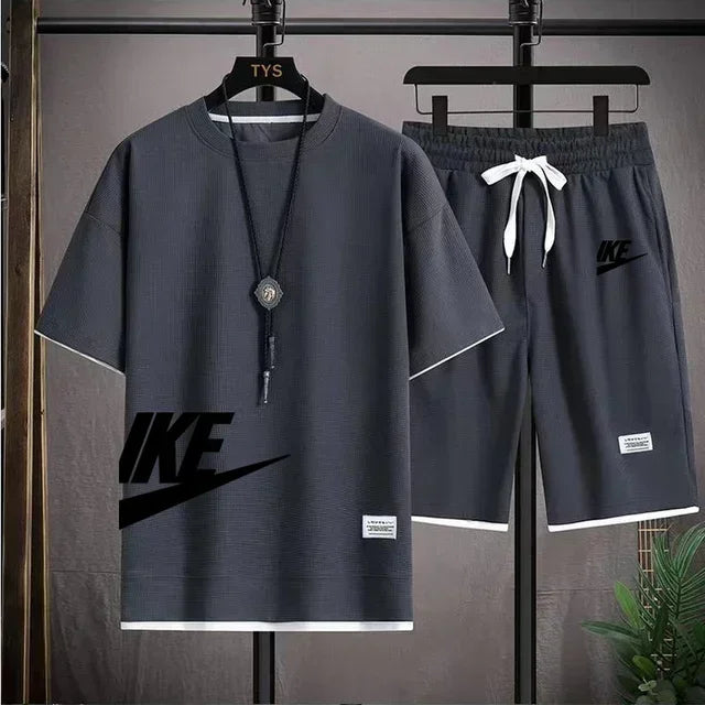 Men’s Summer Sports Set – Short Sleeve T-Shirt & Shorts, Casual Fit (M–3XL)
