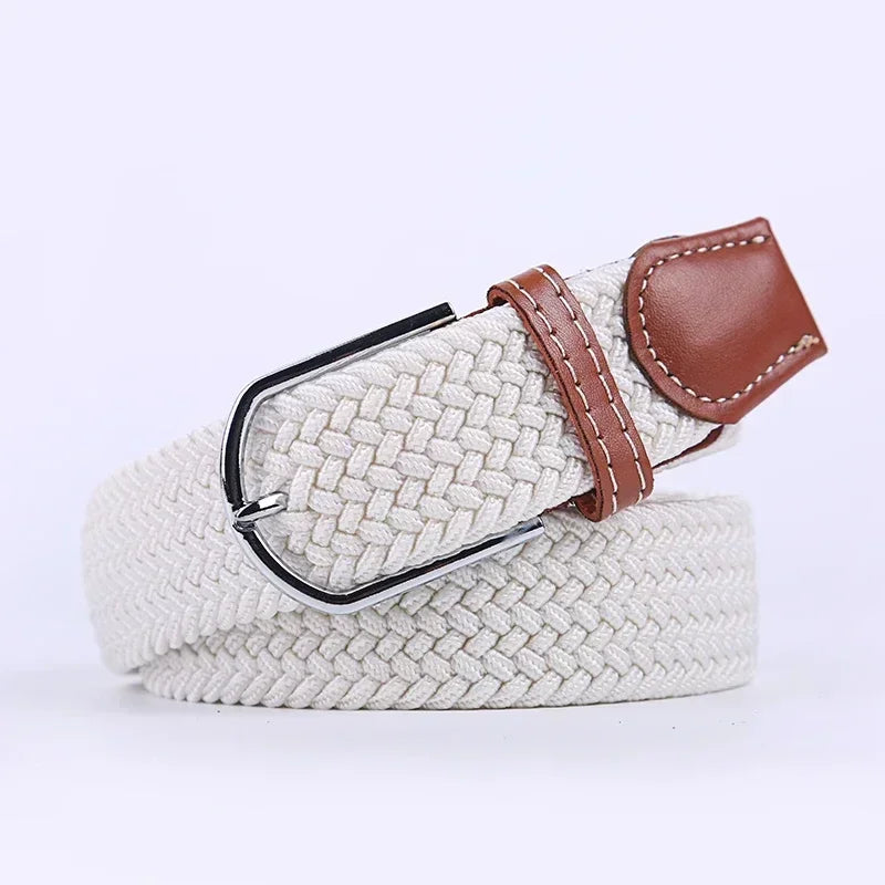 Unisex Braided Stretch Canvas Belt – Metal Pin Buckle for Jeans & Pants (107–130cm)