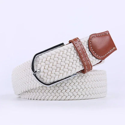 Unisex Braided Stretch Canvas Belt – Metal Pin Buckle for Jeans & Pants (107–130cm)