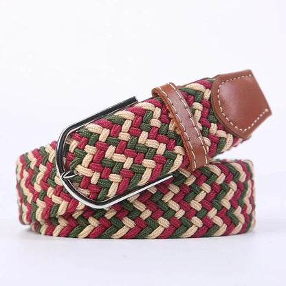 Unisex Braided Stretch Canvas Belt – Metal Pin Buckle for Jeans & Pants (107–130cm)