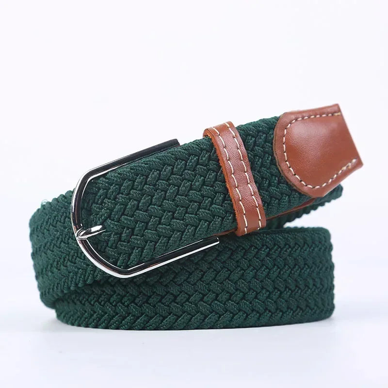 Unisex Braided Stretch Canvas Belt – Metal Pin Buckle for Jeans & Pants (107–130cm)