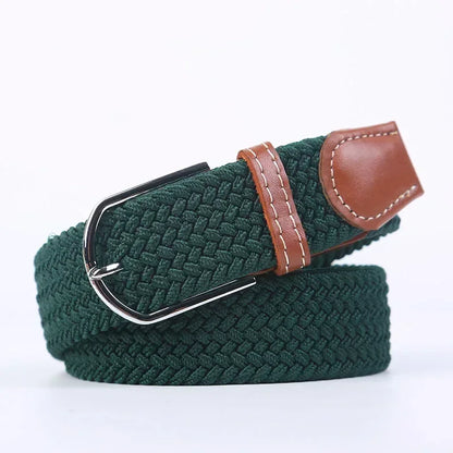 Unisex Braided Stretch Canvas Belt – Metal Pin Buckle for Jeans & Pants (107–130cm)