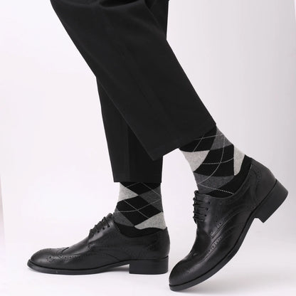 Men’s Combed Cotton Dress Socks – Breathable Argyle Crew Socks, Casual & Business Style,