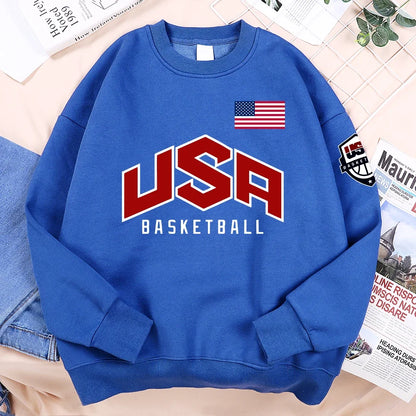 USA Basketball Graphic Hoodie – Oversized Hip Hop Fleece Sweatshirt for Men & Women Casual Streetwear