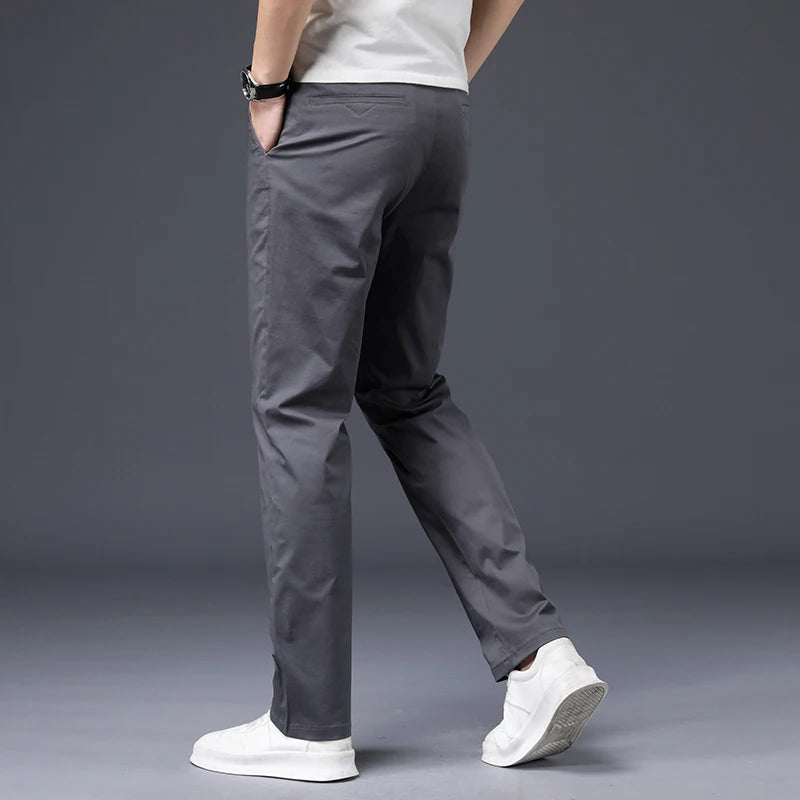 Men’s Cotton Casual Pants – Stretch Straight-Leg Trousers with Plus Size Fit, High-Quality Everyday Wear