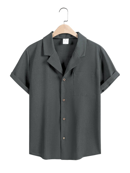 Men’s Casual Solid Color Short Sleeve Shirt – Comfortable Summer Top