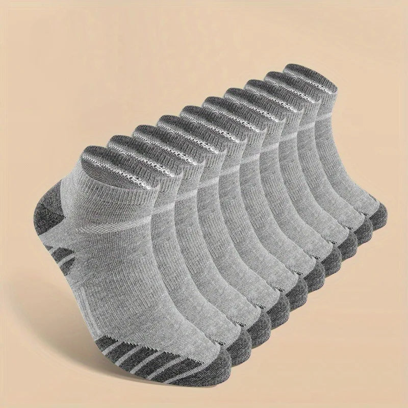 10-Pack Men’s Black,Gray & White Cotton Socks – Breathable Athletic Running Socks, Solid Color,
