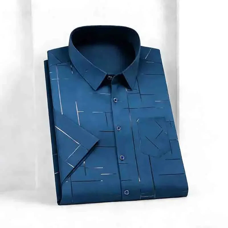 Men’s Geometric Print Short Sleeve Shirt – Casual Button-Down