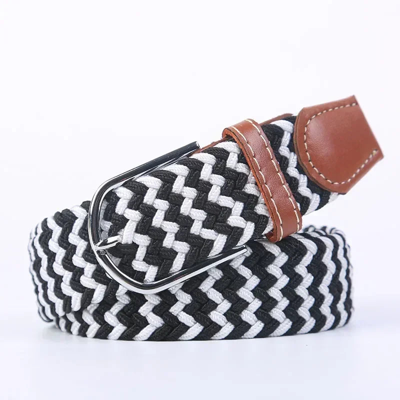 Unisex Braided Stretch Canvas Belt – Metal Pin Buckle for Jeans & Pants (107–130cm)