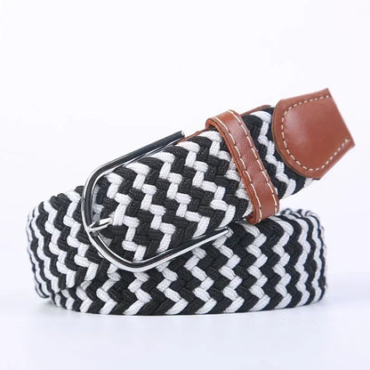 Unisex Braided Stretch Canvas Belt – Metal Pin Buckle for Jeans & Pants (107–130cm)