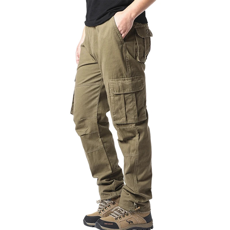 Men’s Tactical Cargo Pants – Cotton, Elastic Waist, Loose Fit, Multi-Pocket