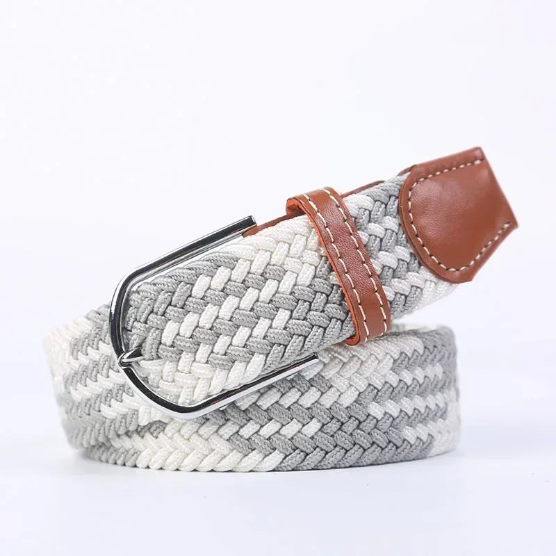 Unisex Braided Stretch Canvas Belt – Metal Pin Buckle for Jeans & Pants (107–130cm)